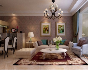 欧式风格二居室客厅咖啡色纹理壁纸装修图片