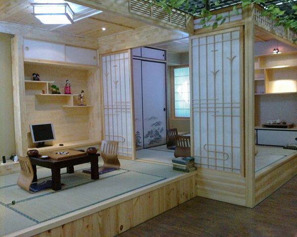 日式风格客厅黄色榻榻米装潢设计效果图
