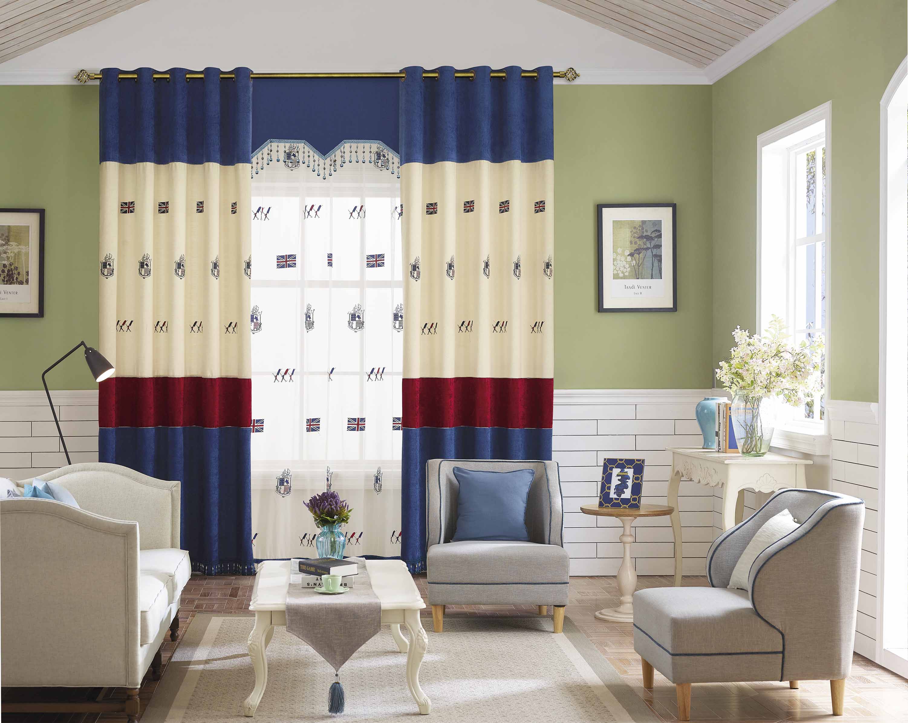 伊莎莱-田园美式客厅窗帘效果图-客厅窗帘图片