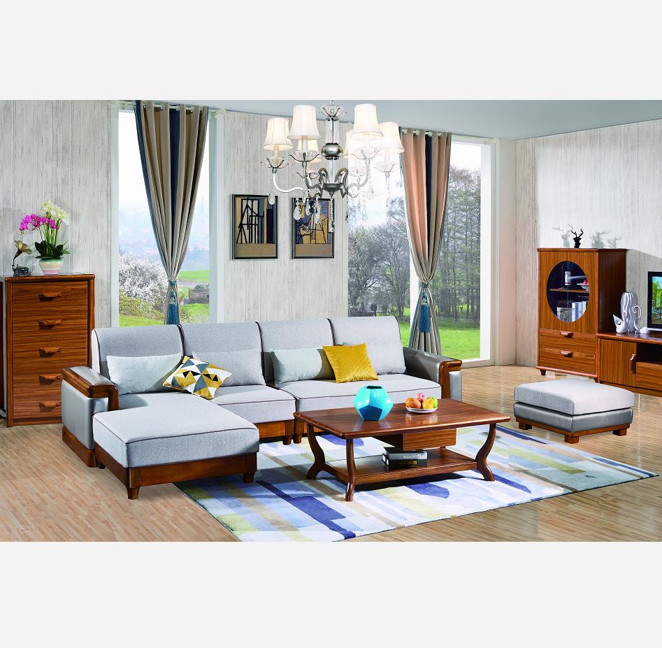 现代中式北欧风格全实木转角沙发木浥K8